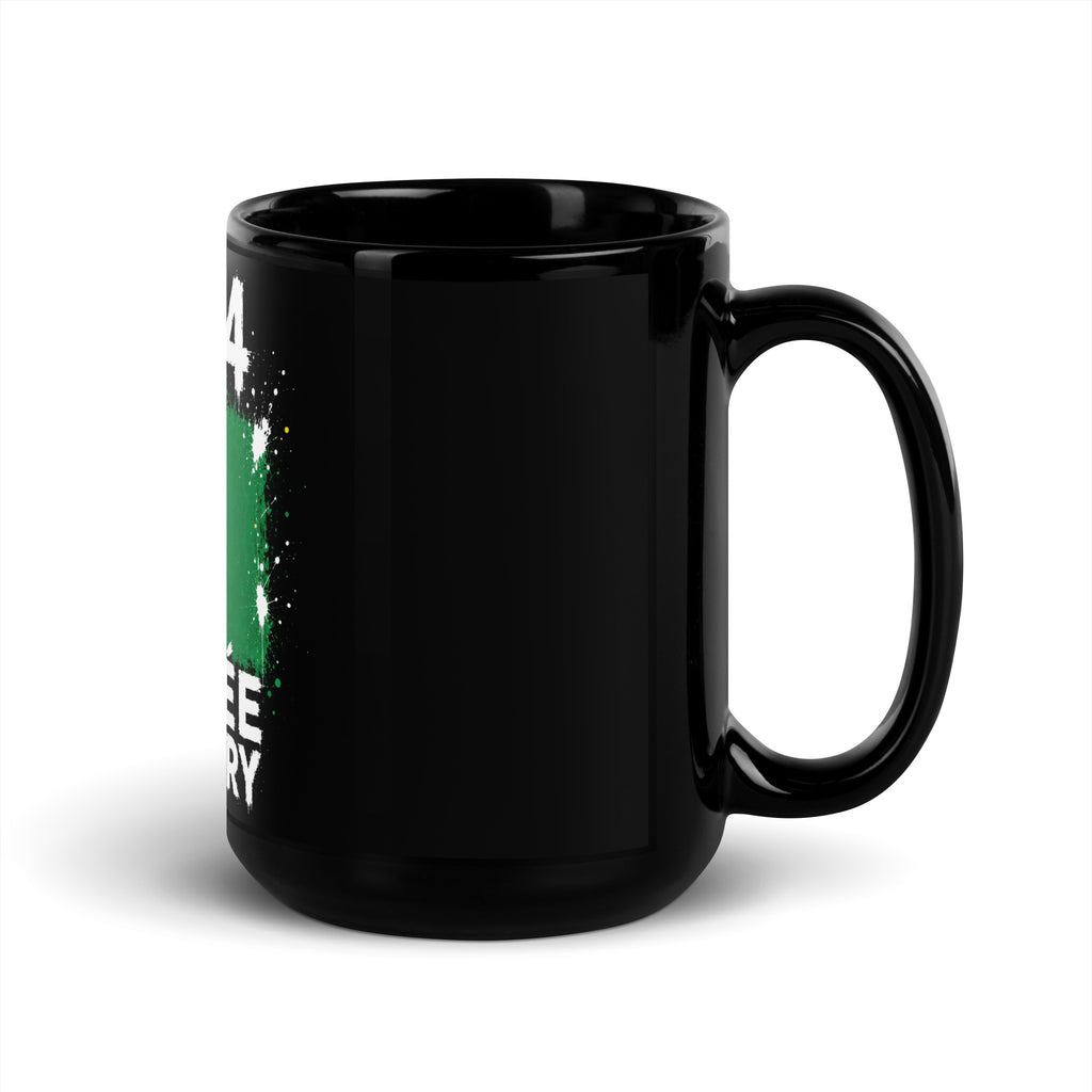 Mug Guinée Conakry +224 - Noir avec drapeau floqué effet éclaboussure de peinture - vue anse à droite - Indicatif Fier