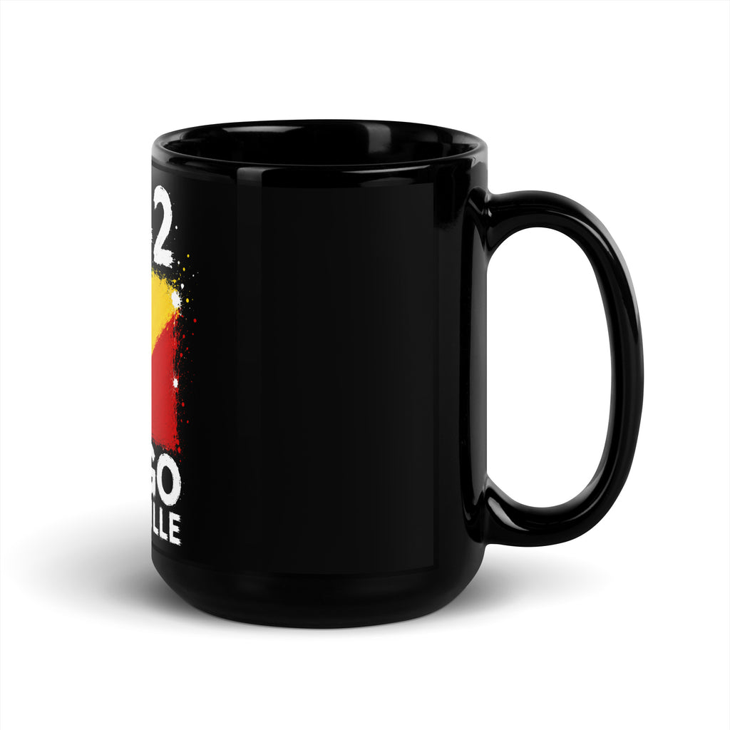 Mug Congo Brazzaville +242 - Noir avec drapeau floqué effet éclaboussure de peinture - vue anse à droite - Indicatif Fier