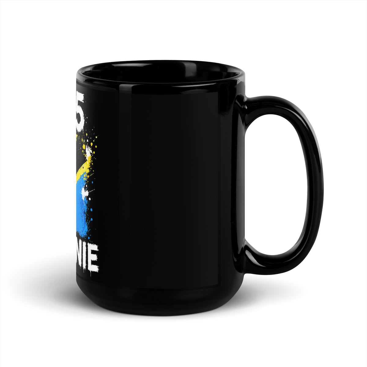 Mug Tanzanie +255 - Noir avec drapeau floqué effet éclaboussure de peinture - vue anse à droite - Indicatif Fier