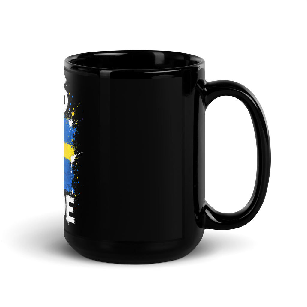 Mug Suède +46 - Noir avec drapeau floqué effet éclaboussure de peinture - vue anse à droite - Indicatif Fier
