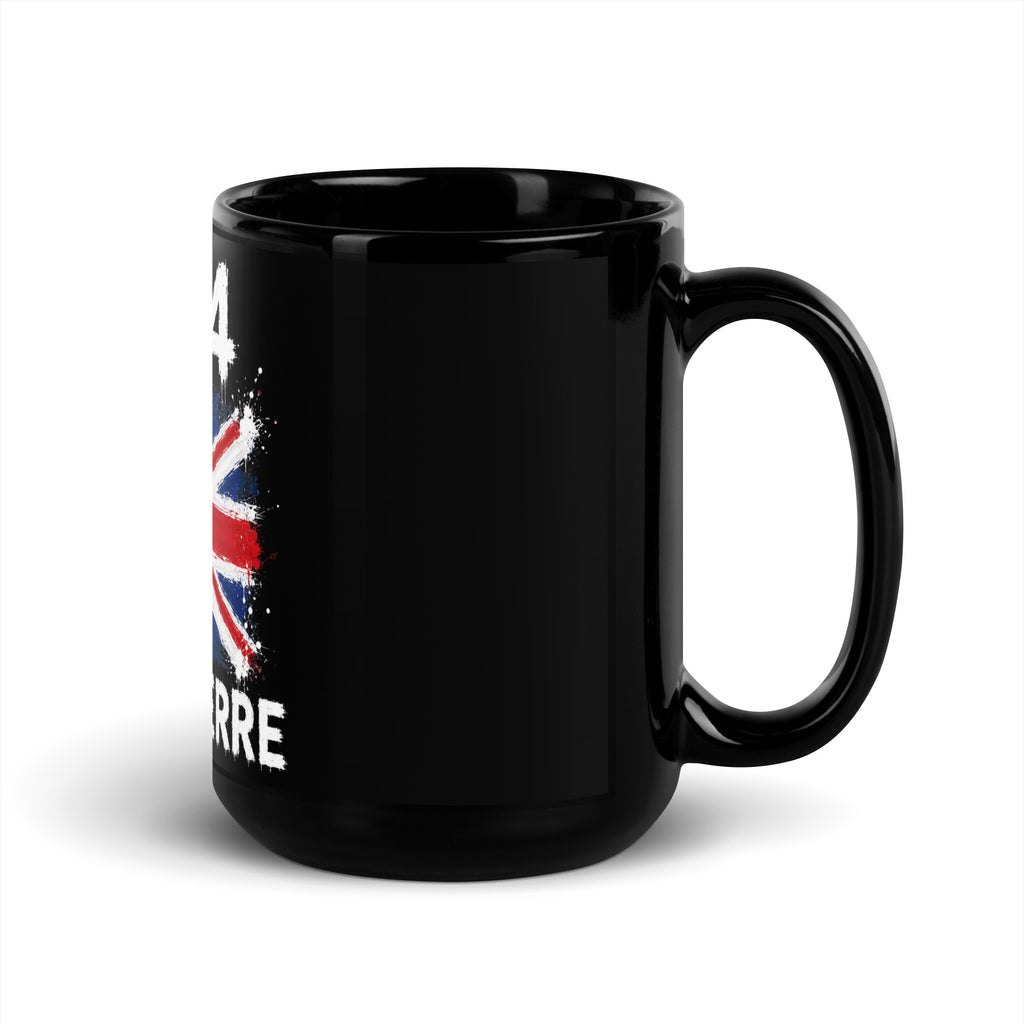 Mug Angleterre +44 - Noir avec drapeau floqué effet éclaboussure de peinture - vue anse à droite - Indicatif Fier