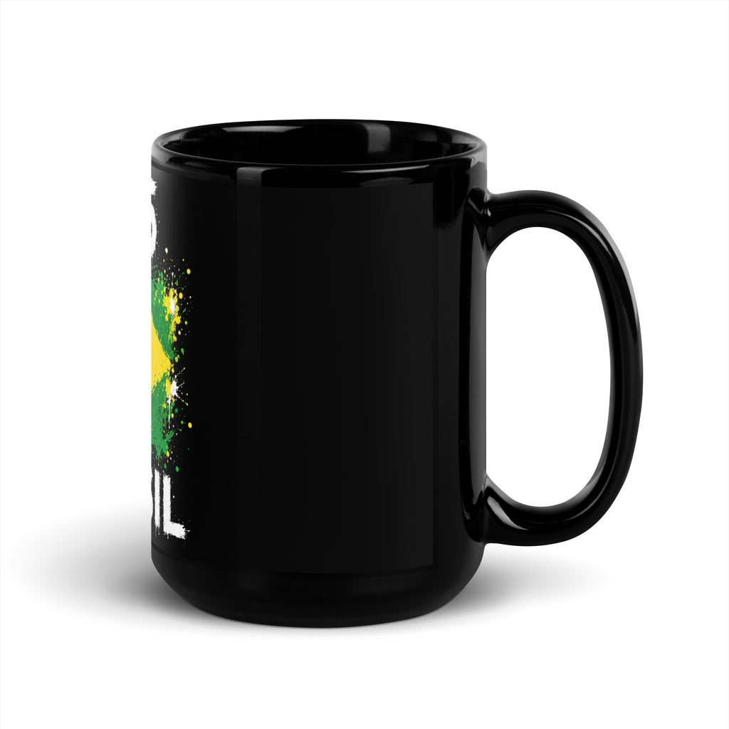 Mug Brésil +55 - Noir avec drapeau floqué effet éclaboussure de peinture - vue anse à droite (15 oz) - Indicatif Fier
