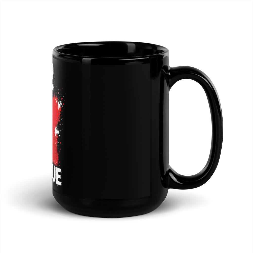 Mug Mexique +52 - Noir avec drapeau floqué effet éclaboussure de peinture - vue anse à droite - Indicatif Fier (15 oz)