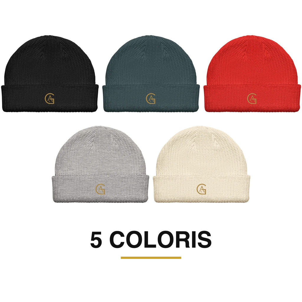 Bonnet African Generation, logo GA doré brodé, 5 coloris disponibles : noir, bleu pétrole, rouge, gris chiné, écru