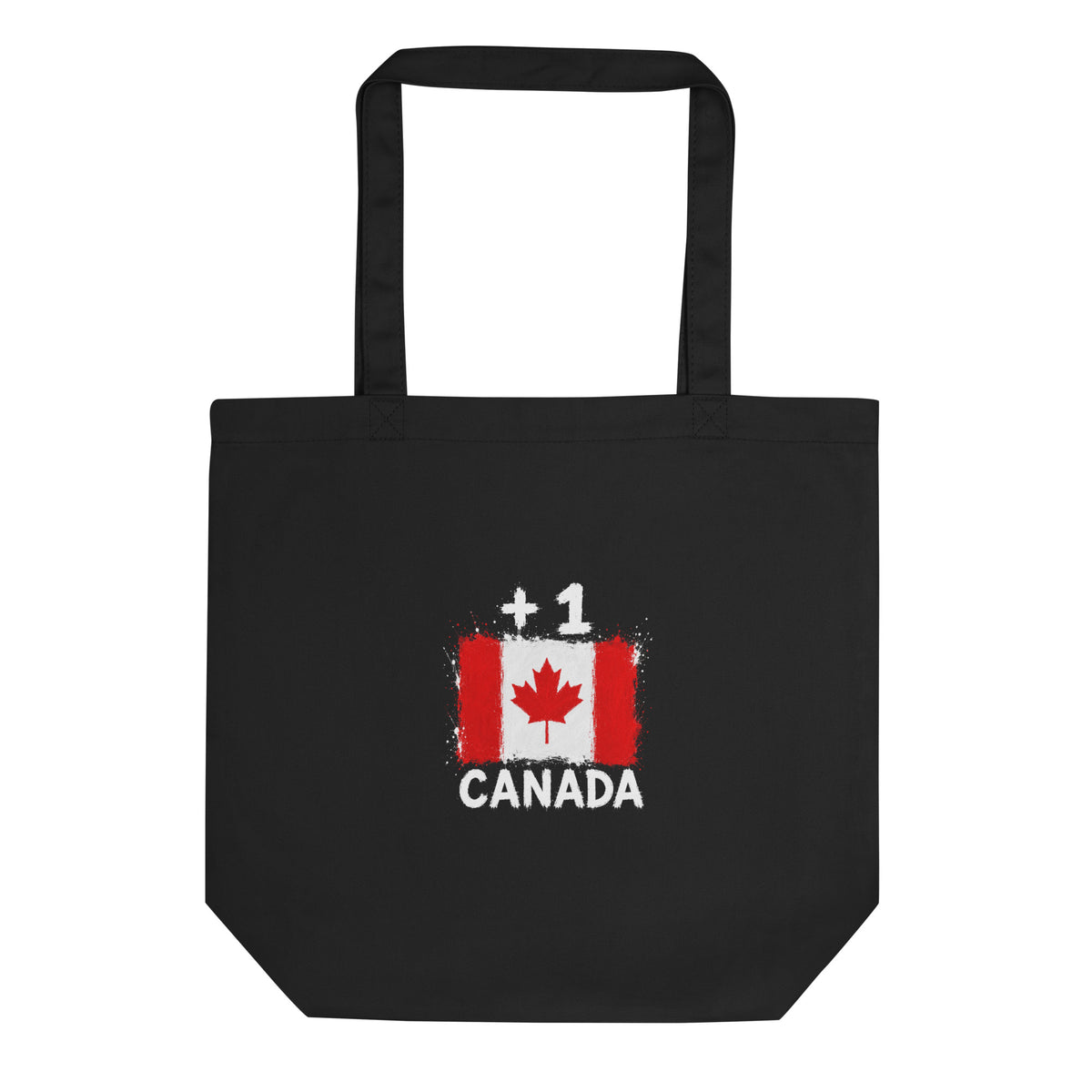 Tote bag noir Canada +1 avec drapeau canadien floqué effet éclaboussure de peinture - Indicatif Fier