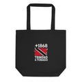Tote bag noir Trinidad & Tobago +1868 avec drapeau trinidadien floqué effet éclaboussure de peinture - Indicatif Fier