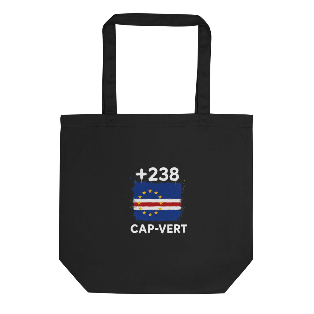 Tote bag noir Cap-Vert +238 vue de face avec drapeau et indicatif téléphonique
