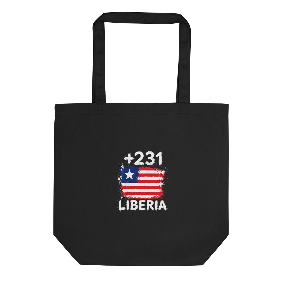 Tote Bag Liberia +231 noir - design drapeau libérien face avant