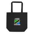 Tote Bag Tanzanie +255 noir vue de face, design drapeau tanzanien