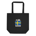 Tote Bag Suède +46 - Noir avec drapeau suédois
