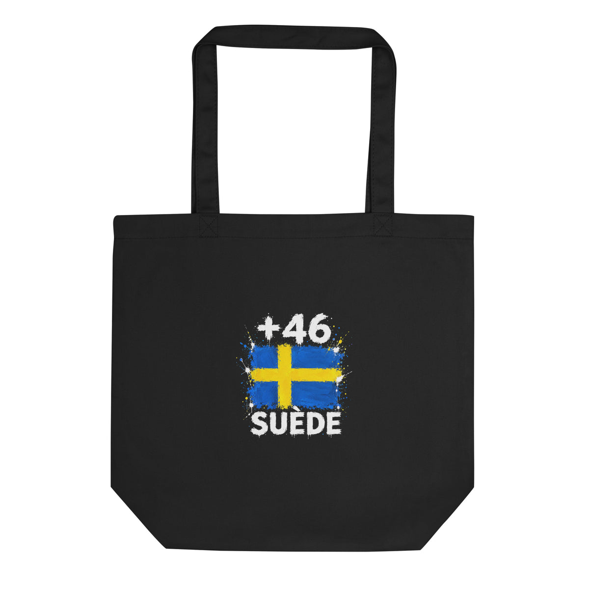 Tote Bag Suède +46 - Noir avec drapeau suédois