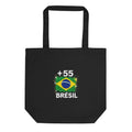Tote Bag Brésil +55 vue de face, design drapeau brésilien