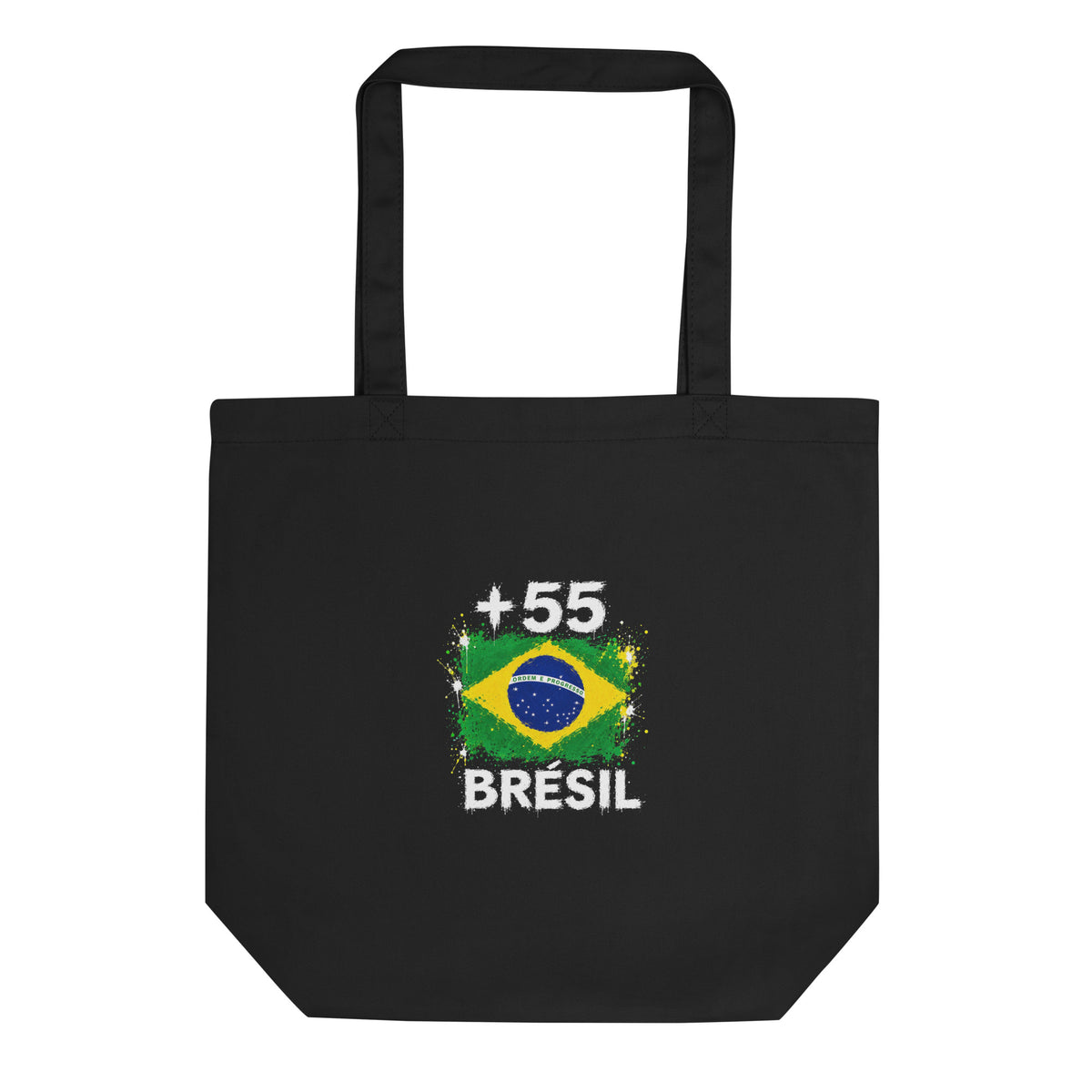 Tote Bag Brésil +55 vue de face, design drapeau brésilien