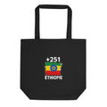Tote Bag Éthiopie +251 vue de face, design drapeau éthiopien