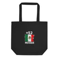 Tote Bag Mexique +52 vue de face, design drapeau mexicain