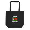 Tote Bag Zimbabwe +263 vue de face, design drapeau zimbabwéen