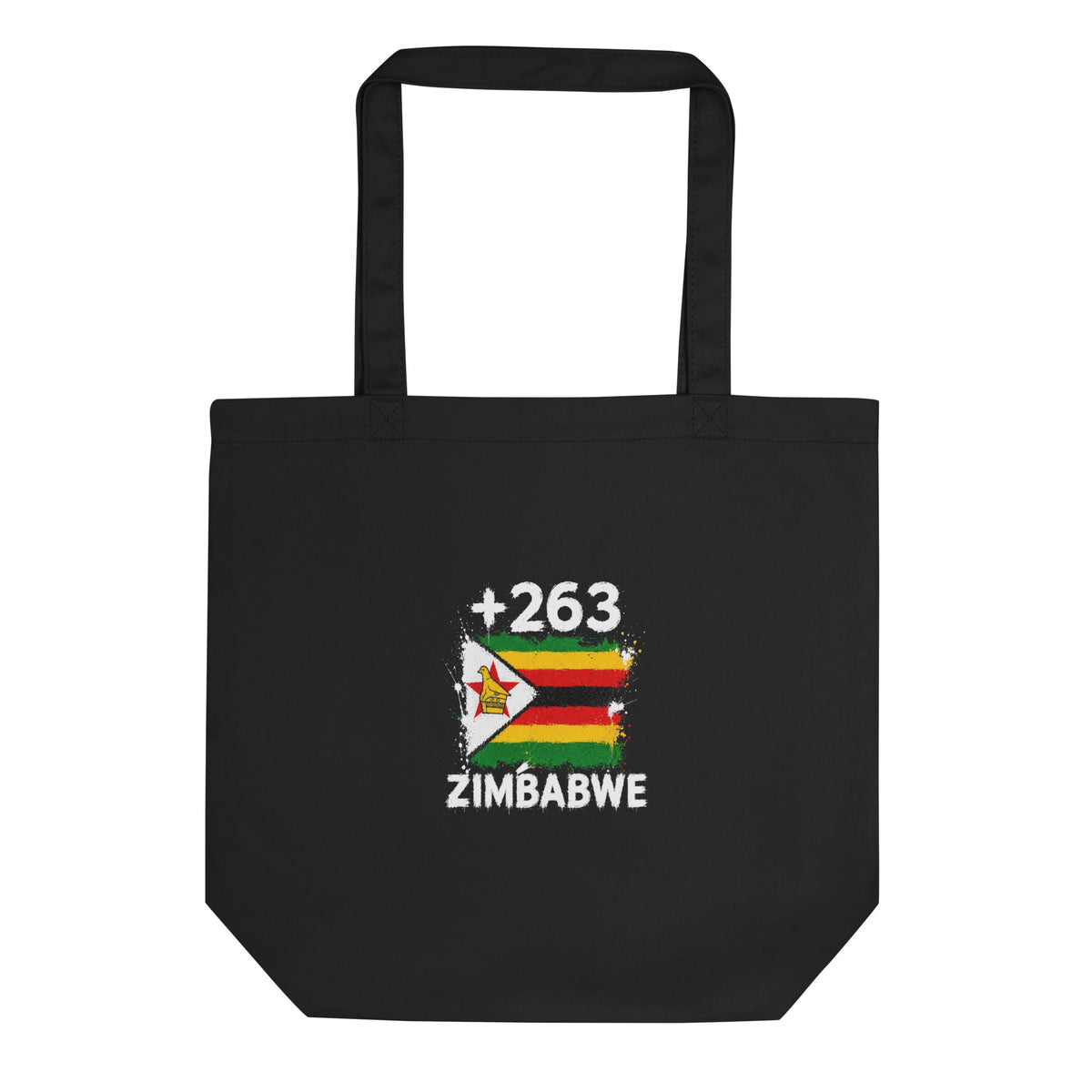 Tote Bag Zimbabwe +263 vue de face, design drapeau zimbabwéen