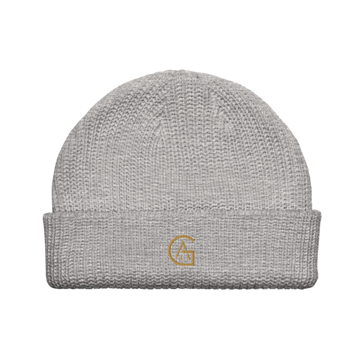 Bonnet African Generation gris chiné vue de face, logo GA doré brodé