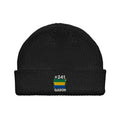 Bonnet Gabon +241 noir vue de face, drapeau gabonais brodé - Indicatif Fier