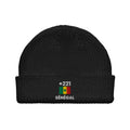 Bonnet Sénégal +221 noir vue de face, drapeau sénégalais brodé - Indicatif Fier