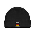 Bonnet Allemagne +49 noir vue de face, drapeau allemand brodé - Indicatif Fier