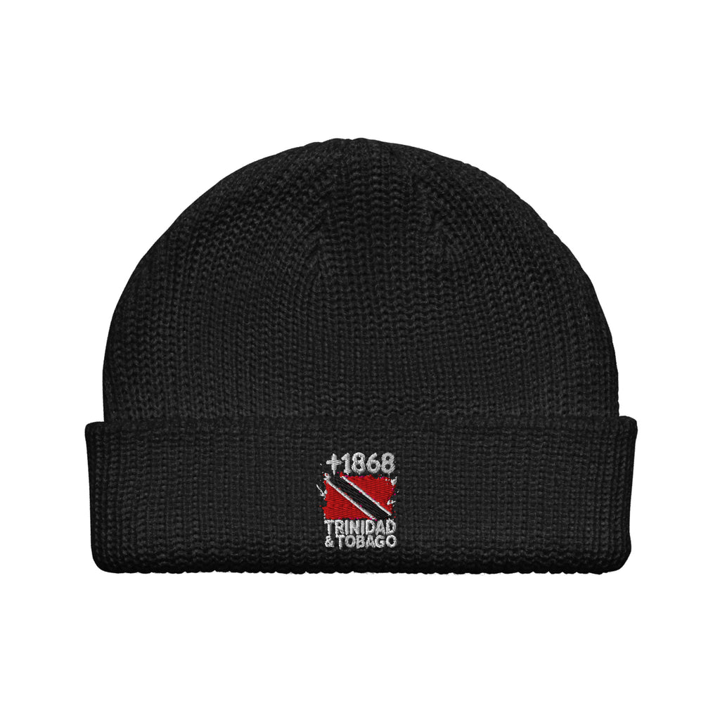 Bonnet Trinidad & Tobago +1868 noir vue de face, drapeau trinidadien brodé - Indicatif Fier