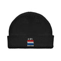 Bonnet Pays-Bas +31 noir vue de face, drapeau néerlandais brodé - Indicatif Fier