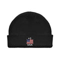 Bonnet USA +1 noir vue de face, drapeau américain brodé - Indicatif Fier