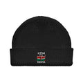 Bonnet Kenya +254 noir vue de face, drapeau kényan brodé - Indicatif Fier