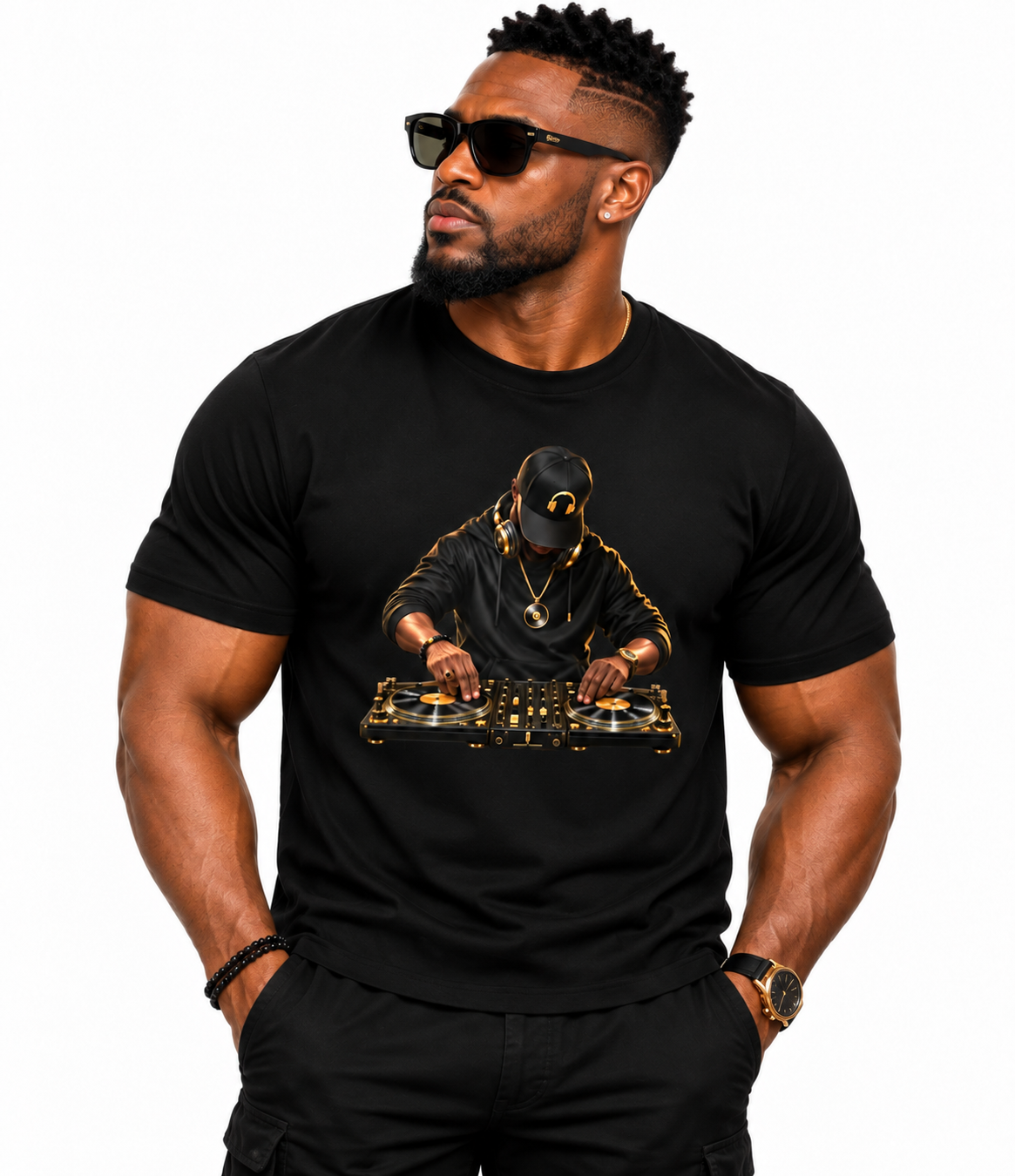 T-shirt Noir Dj Klassic Ethnik - vue de face - African Generation