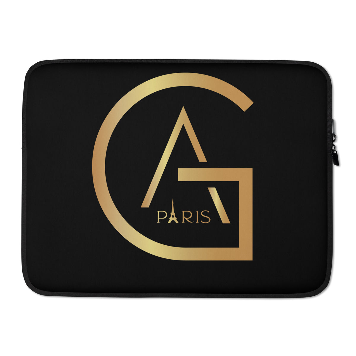 Housse Ordinateur Portable African Generation — Monogramme GA doré - modèle 15 pouces, vue de face - African Generation