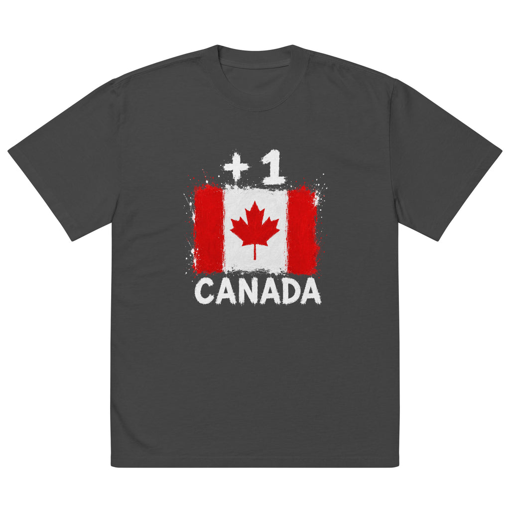 T-shirt oversize gris Canada +1 avec drapeau canadien floqué effet éclaboussure de peinture - Indicatif Fier