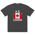 T-shirt oversize gris Canada +1 avec drapeau canadien floqué effet éclaboussure de peinture - Indicatif Fier