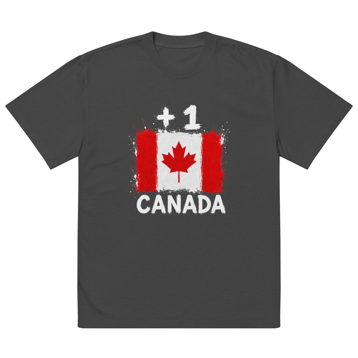 T-shirt oversize gris Canada +1 avec drapeau canadien floqué effet éclaboussure de peinture - Indicatif Fier