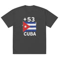 T-shirt oversize gris foncé Cuba +53 avec drapeau cubain floqué effet éclaboussure de peinture - Indicatif Fier