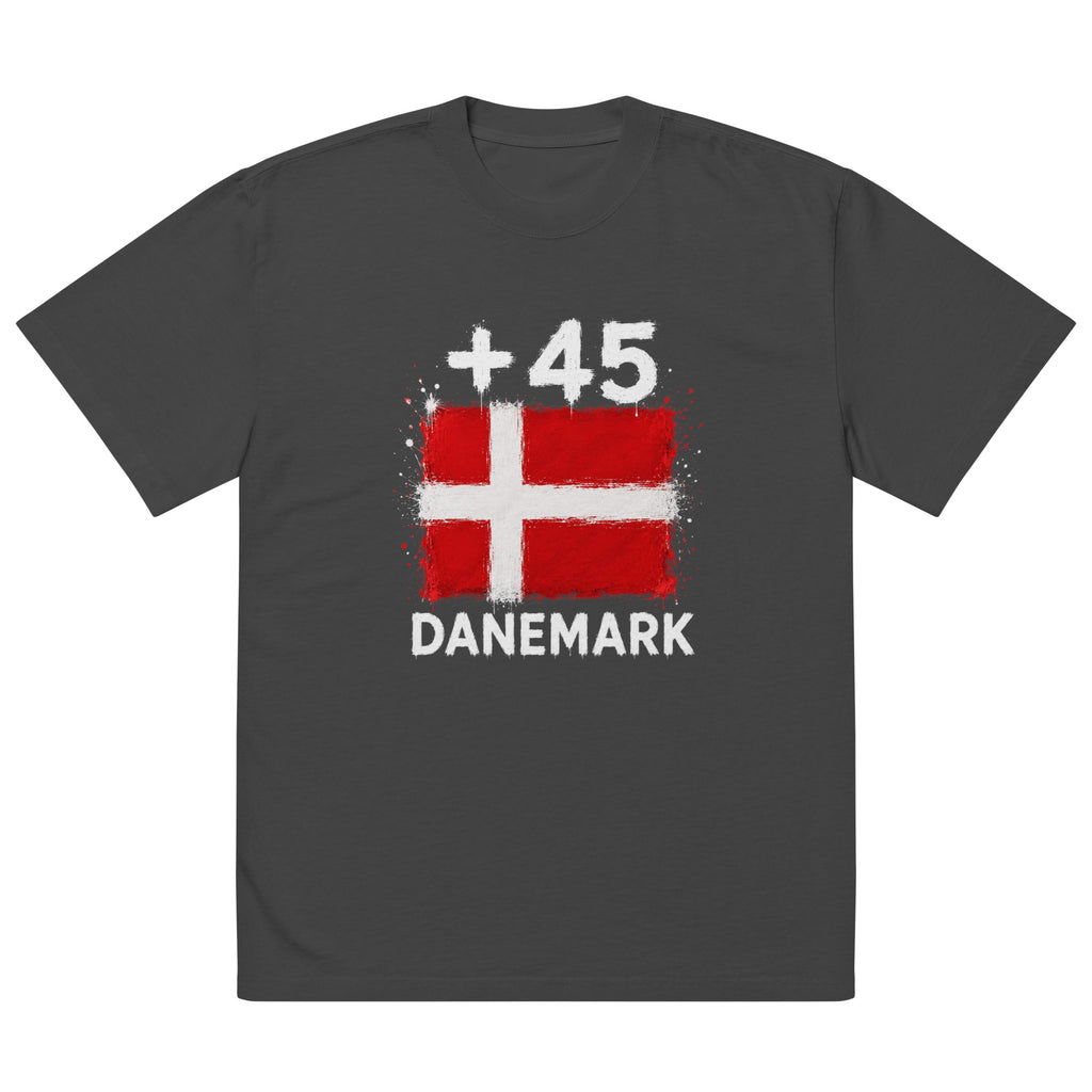 T-shirt oversize Danemark +45 noir - vue de face avec drapeau danois