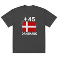 T-shirt oversize Danemark +45 noir - vue de face avec drapeau danois