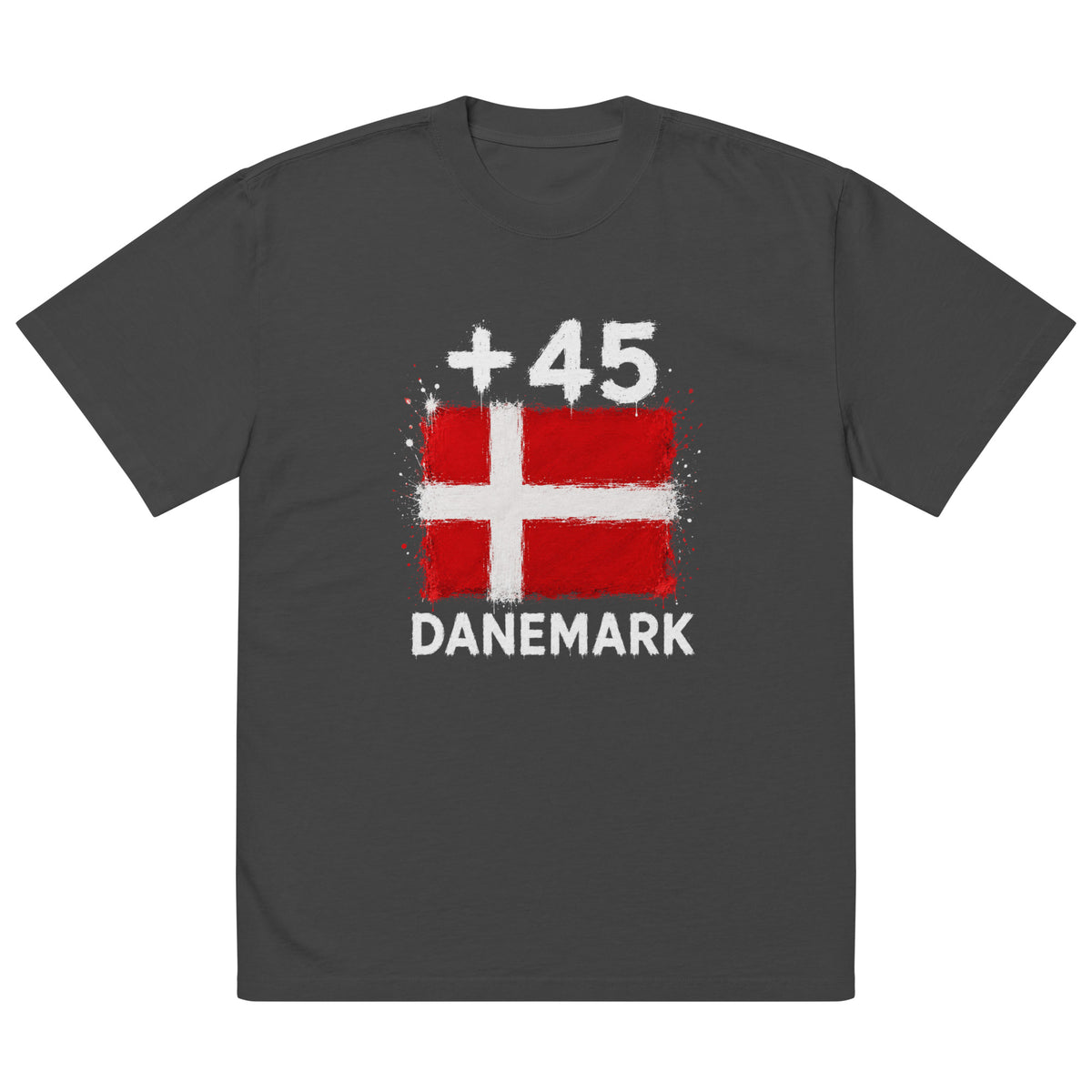 T-shirt oversize Danemark +45 noir - vue de face avec drapeau danois