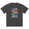 T-shirt oversize Afrique du Sud +27 noir, vue de face, drapeau sud-africain floqué sur coton noir