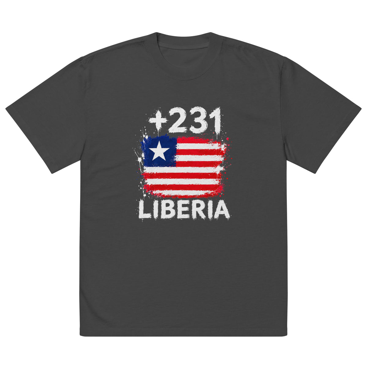 T-shirt Oversize Liberia +231 Noir vue de face, drapeau libérien