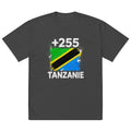T-shirt Oversize Tanzanie +255 noir vue de face, sérigraphie drapeau tanzanien