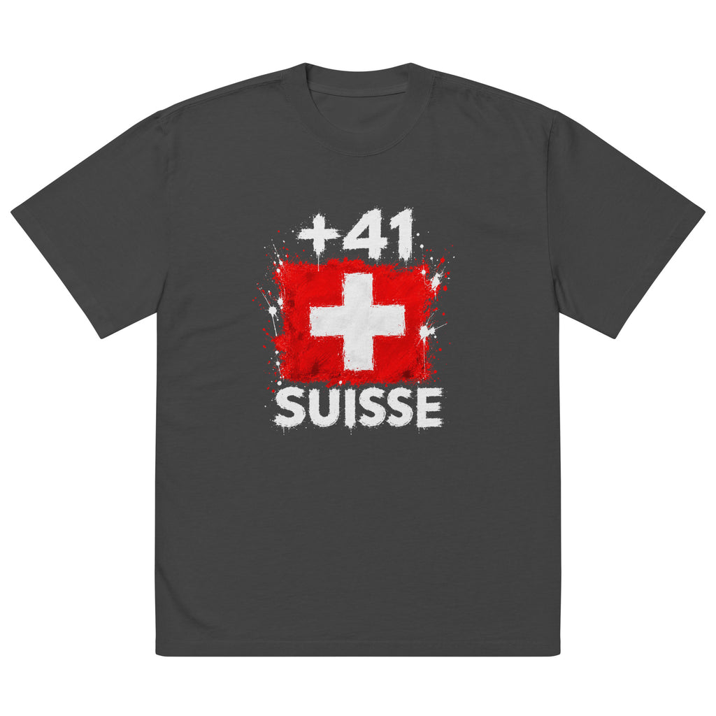T-shirt oversize noir Suisse +41 avec design drapeau suisse imprimé