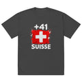 T-shirt oversize noir Suisse +41 avec design drapeau suisse imprimé