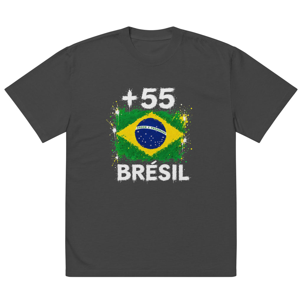 T-shirt Oversize Brésil +55 vue de face, design drapeau brésilien