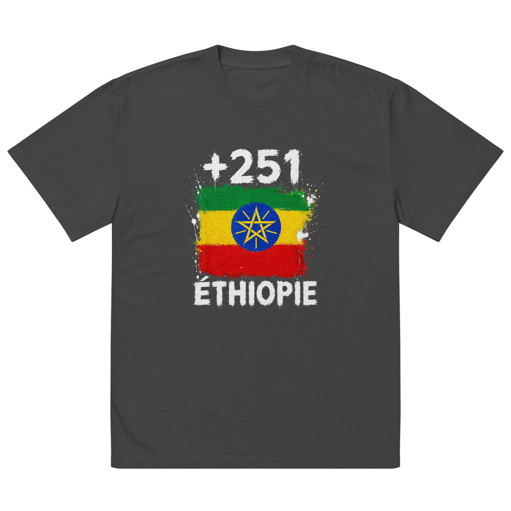 T-shirt Oversize Éthiopie +251 vue de face, design drapeau éthiopien