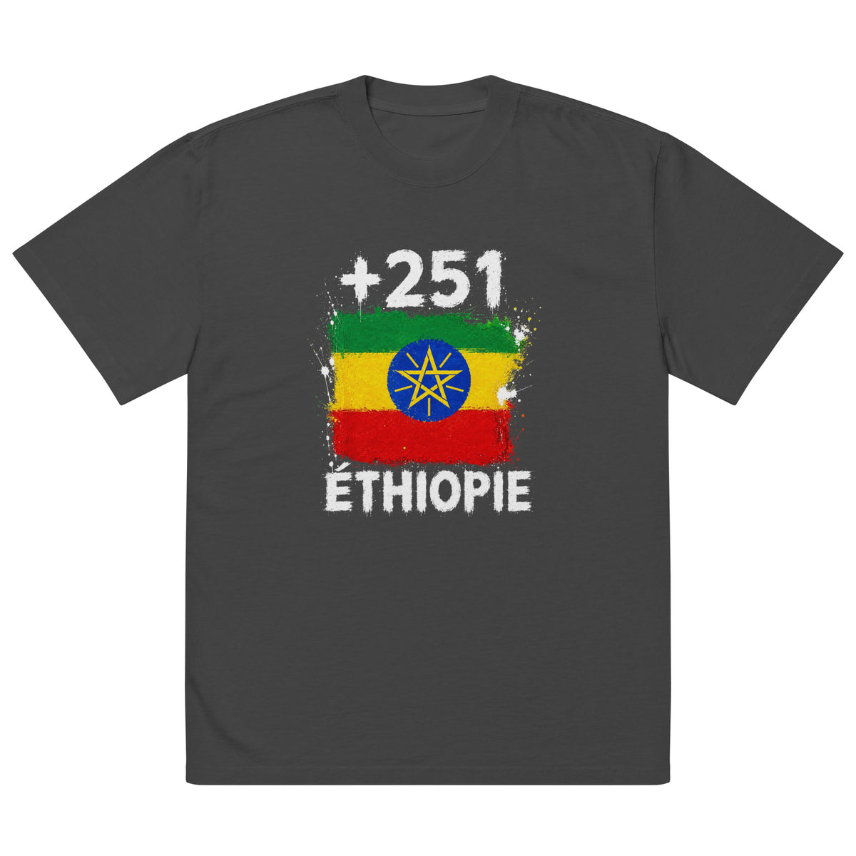 T-shirt Oversize Éthiopie +251 vue de face, design drapeau éthiopien
