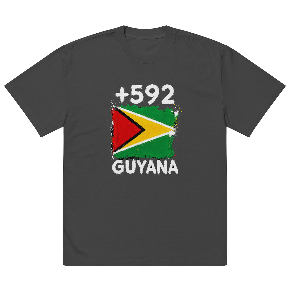 T-shirt Oversize Guyana +592 vue de face, design drapeau guyanien
