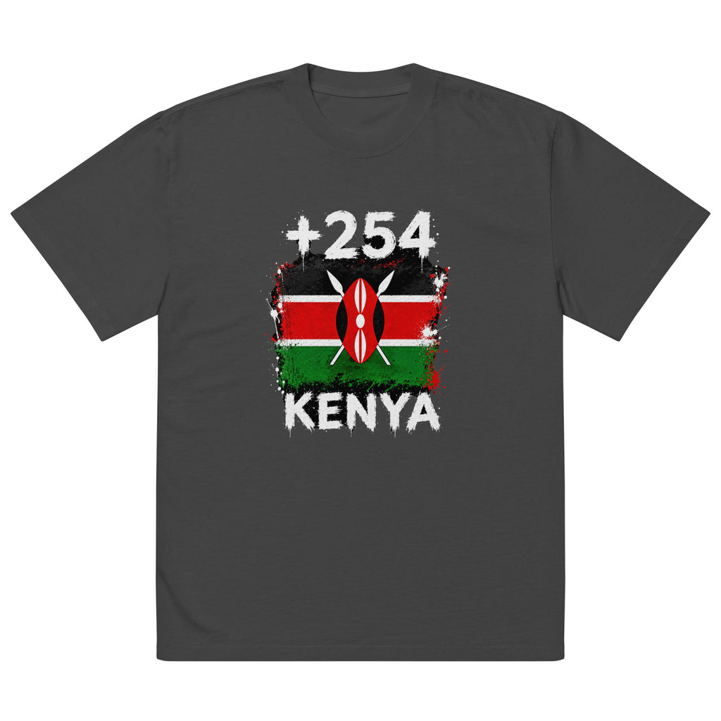 T-shirt Oversize Kenya +254 vue de face, design drapeau kényan