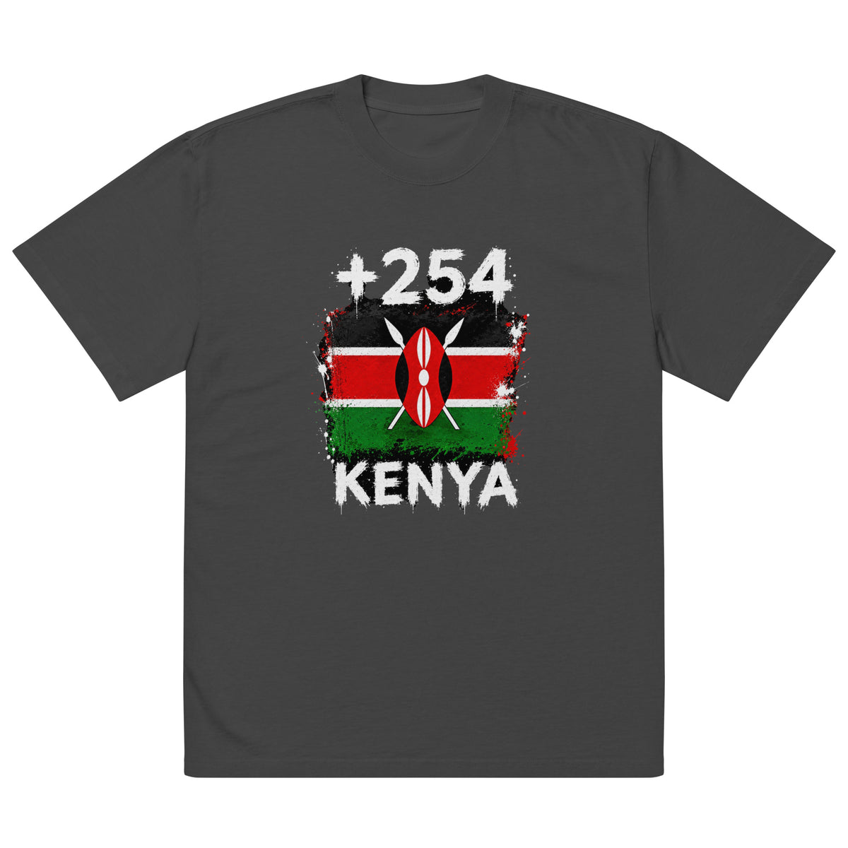 T-shirt Oversize Kenya +254 vue de face, design drapeau kényan