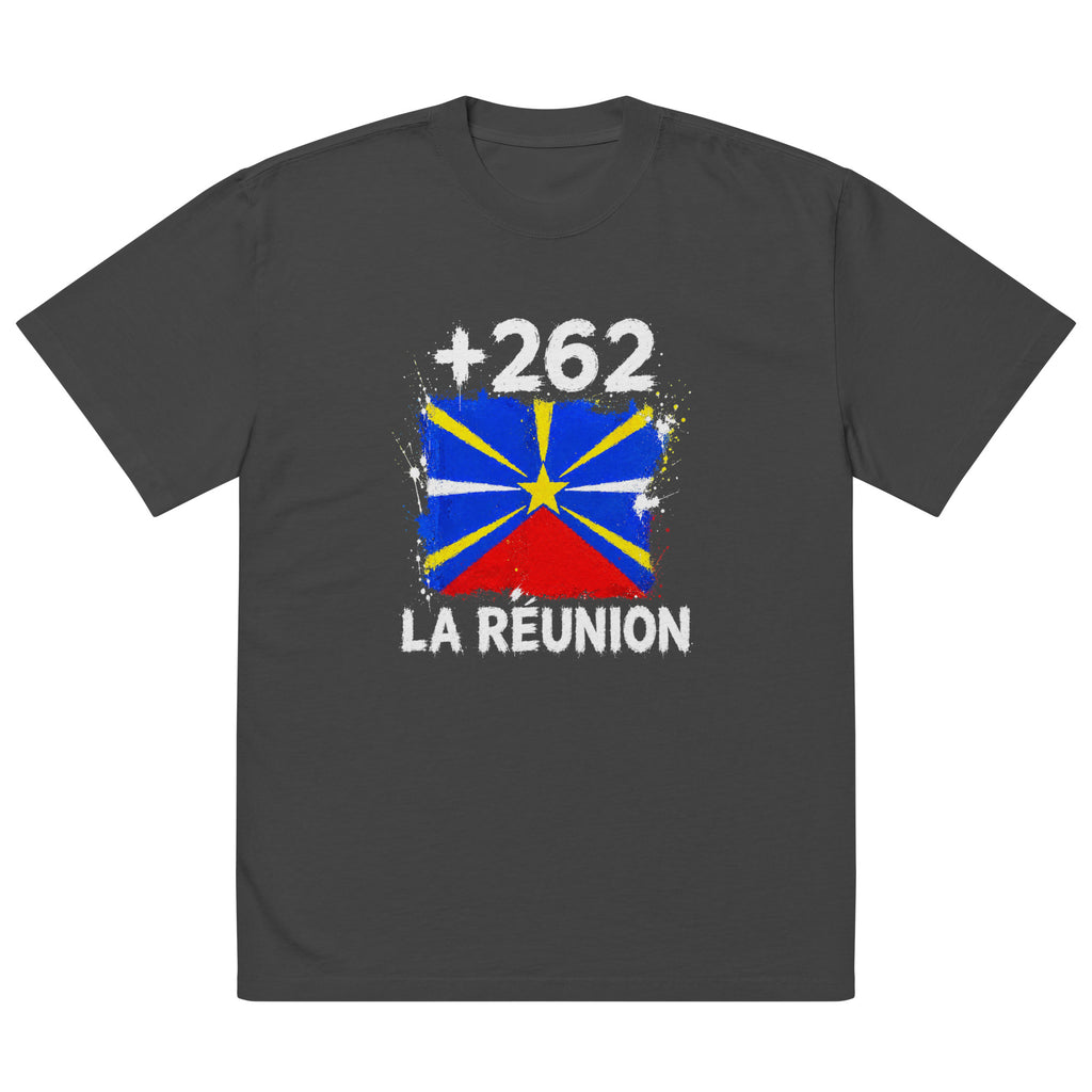 T-shirt Oversize La Réunion +262 vue de face, design drapeau réunionnais
